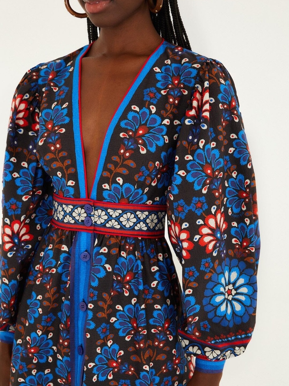 NWT Farm Rio Medium Black Latina Scarf Puff Sleeve Mini Dress - Picture 7 of 9